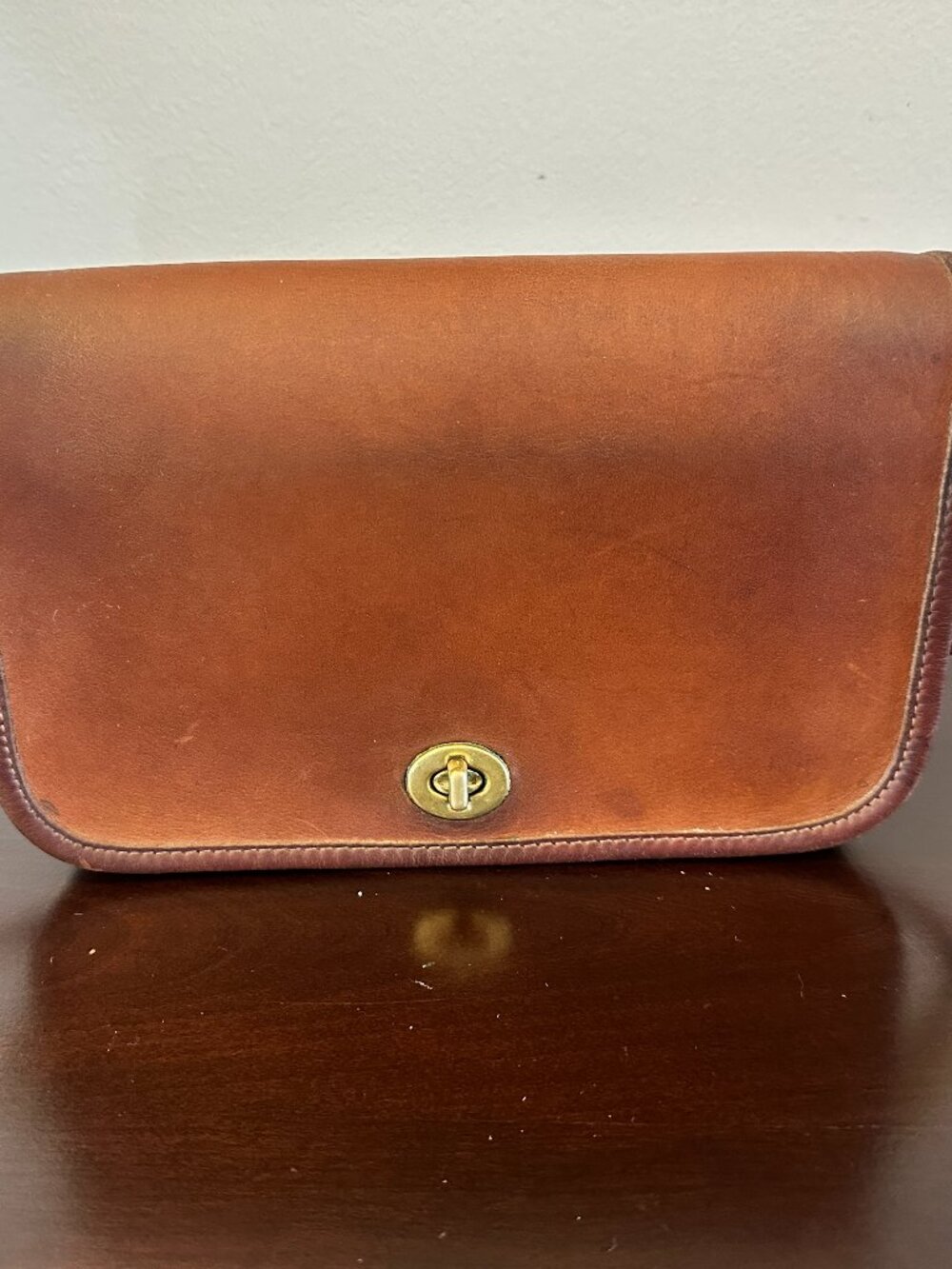Vintage Coach Pocket Purse Brown Shoulder Turn Lock Brass Hardware Made in USA
